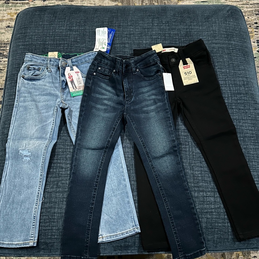 Levi's boys Skinny Jeans in Light Blue, Dark Blue, and Black
